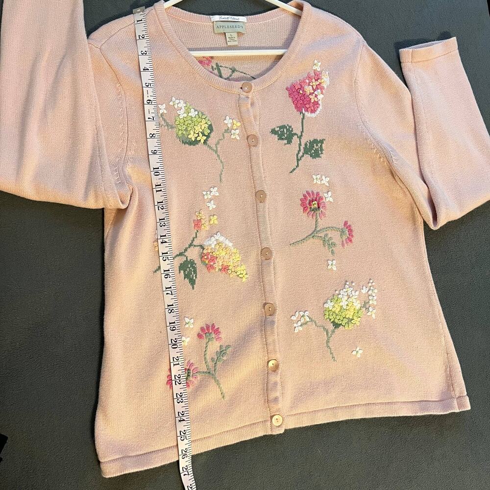 Appleseeds Cardigan Womens Large Pink Floral Embroidered Sweater Cottage Grandma - Picture 5 of 7